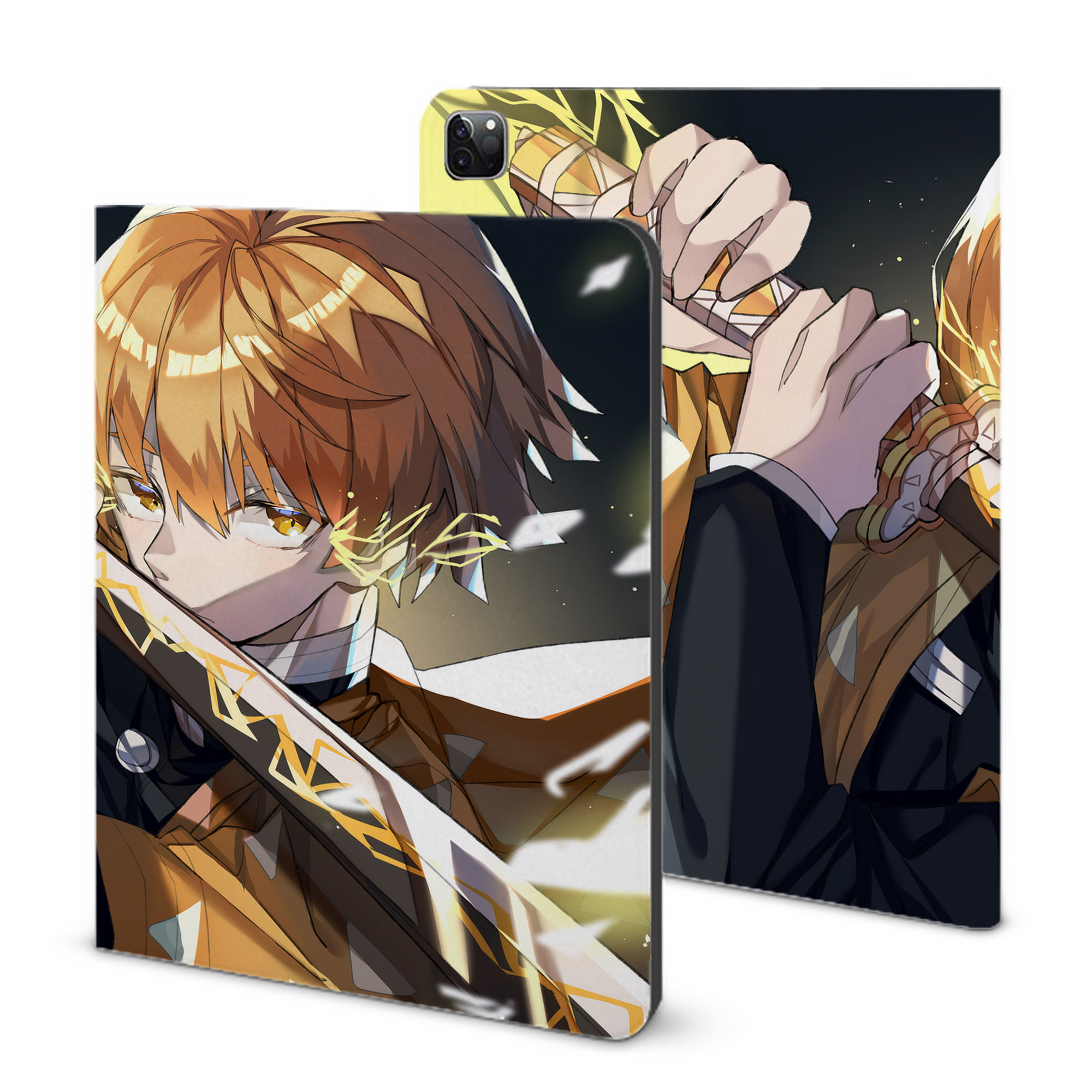 （画像用） 鬼滅の刃（きめつのやいば）我妻 善逸／あがつま ぜんいつ Agatsuma Zenitsu IPad ケース ブック型 PUレザー TPU 耐衝撃 軽量 薄型 ペン収納なし 全面保護 IPad 各モデル対応